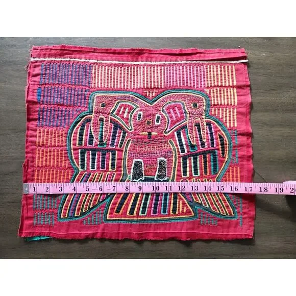 Vintage kuna panama mola applique embroidery needlework panel 17.5 × 15 In - Picture 4 of 5